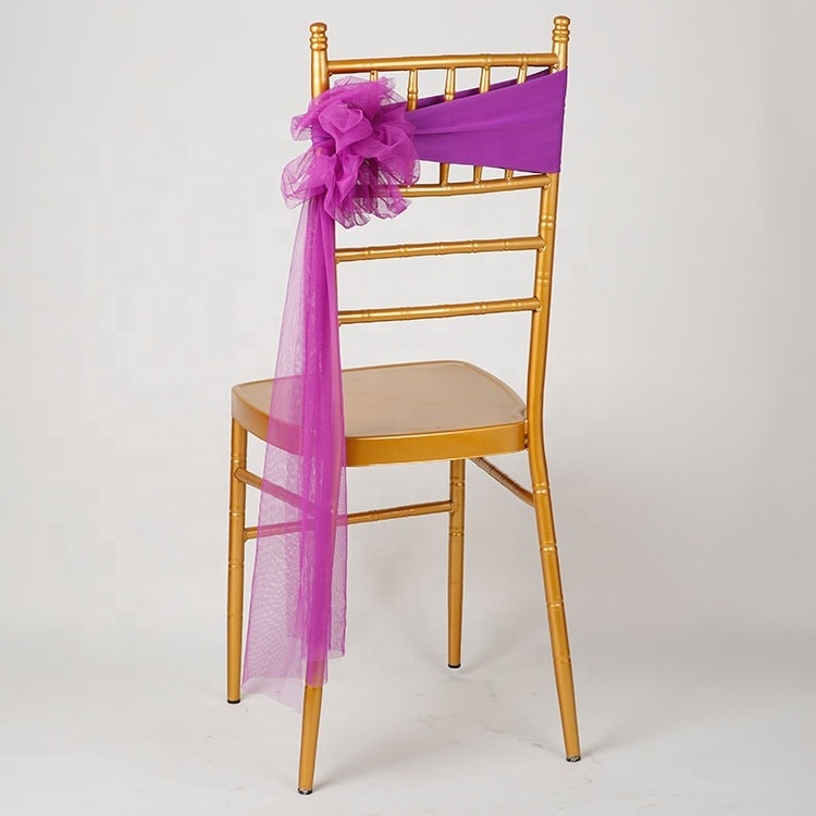 Flower bow organza chair sash with stretch fabric band for wedding banquet