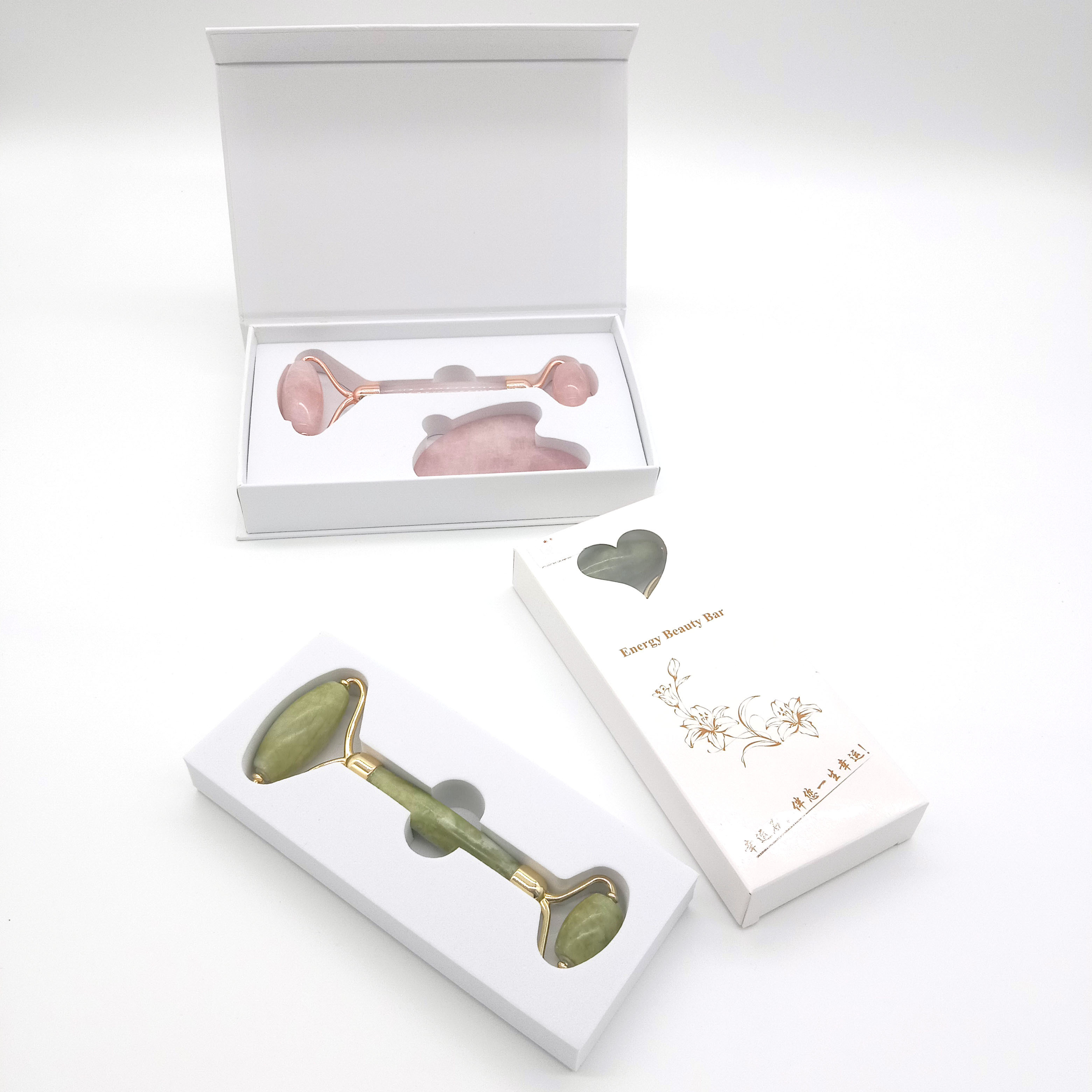 Best price handheld rose quartz gua sha beauty skin massage facial jade roller vendor customized boxes