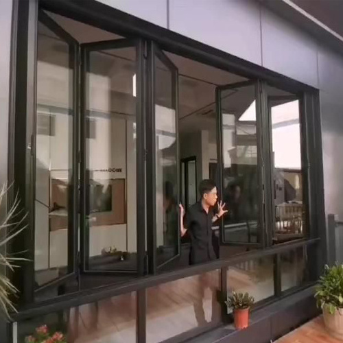 Thermal Insulation accordion aluminum frame folding glass door with Insect Screen