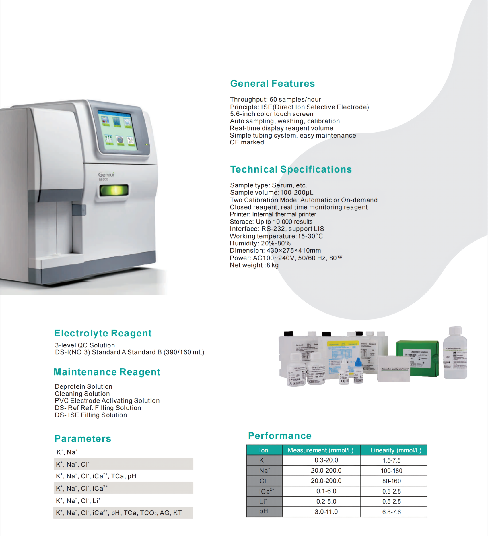 DM-GE300 Hospital Electrolyte Analyzer Blood Gas Testing Machine Genrui Hot sale electrolyte analyzer GE300