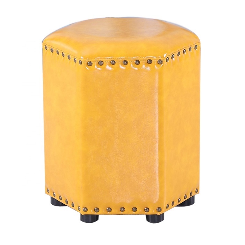 Modern Leather Wooden Bench Velvet Stool Round Puff Box Seat Sofa for Living Room with Buttons Moroccan with Metal Base Pet Hous