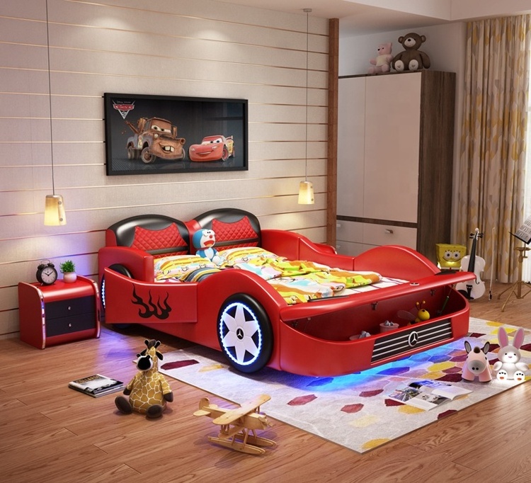 Comfortable and safe High Quality kids' beds solid wood frame children dream car for Boys & Girls as gifts bedroom furniture