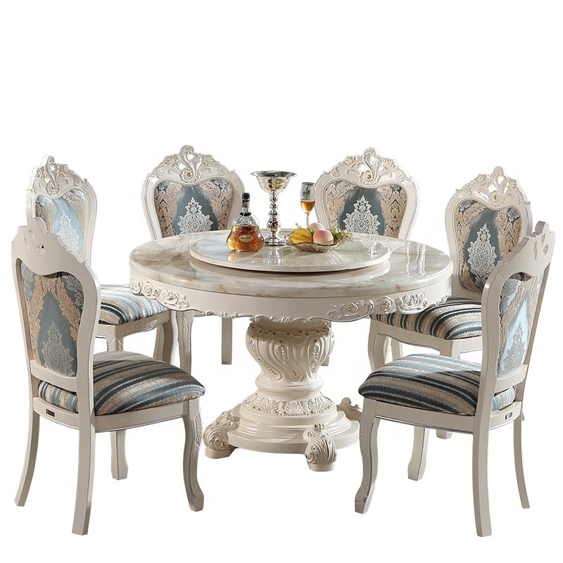 French romantic style marble top round dining table royal french provincial dining room furniture table chair sets good quality