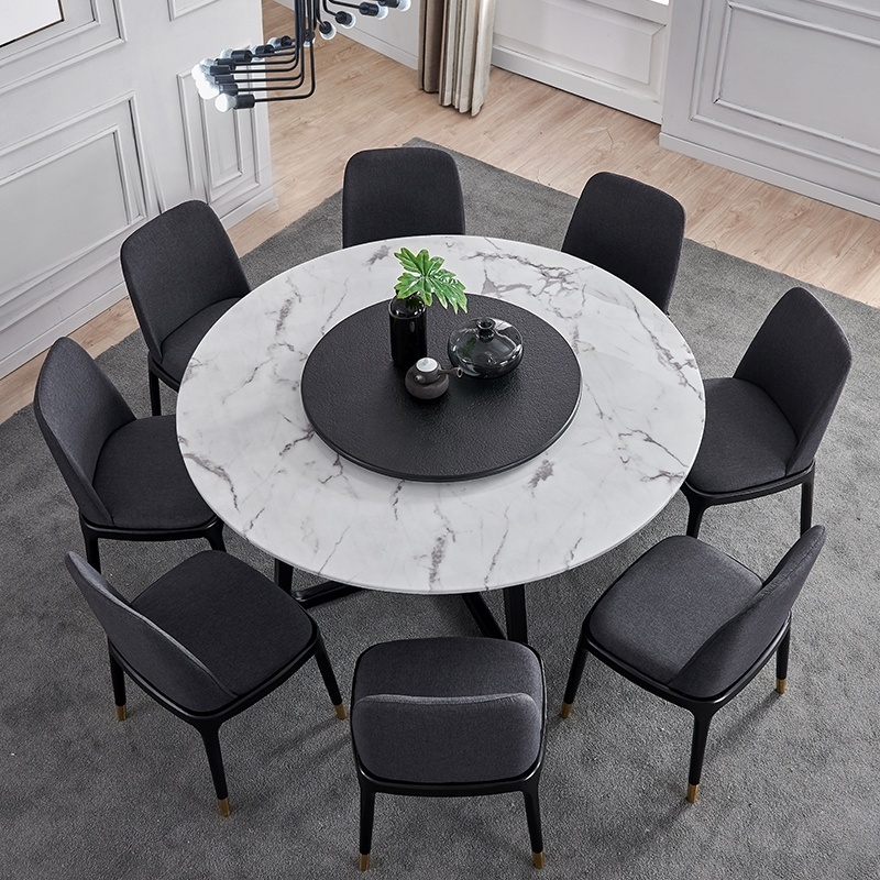 European design Round circular marble top dining table designs with wooden leg Centre Round Rotating Dining Table