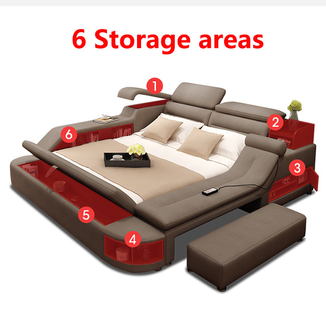 Modern Leather Multifunctional Smart Beds Tatami Luxury Massage Double Single Bed with speaker king queen size bed good quality