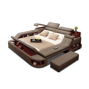 Modern Leather Multifunctional Smart Beds Tatami Luxury Massage Double Single Bed with speaker king queen size bed good quality