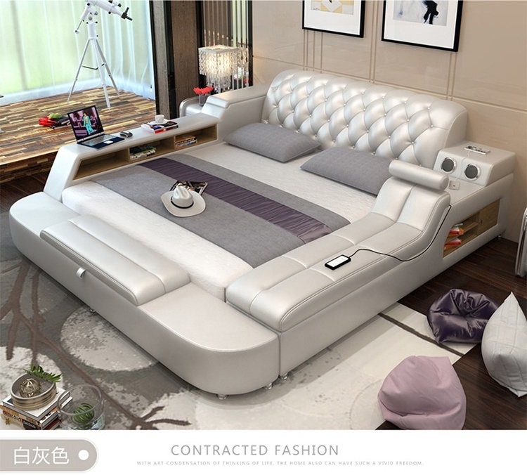 Foshan Factory Supply Super Big Tatami Smart Bed on Sale multifunction storage bed with massage music design of leather bed