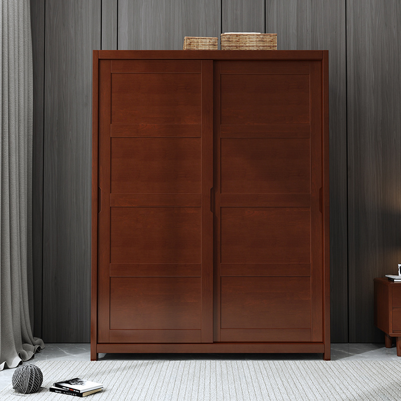 Sliding Door Wardrobe Closet With Drawers 100% Solid Wood Bedroom Furniture Nordic Modern Design Clothes Cabinet