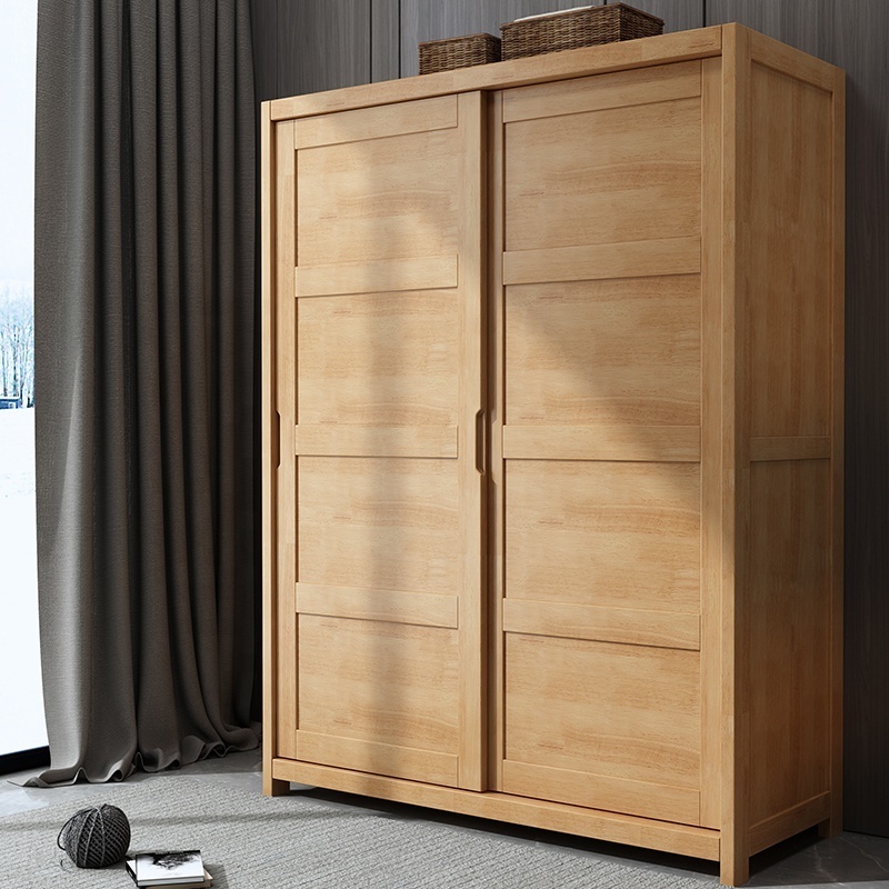 Sliding Door Wardrobe Closet With Drawers 100% Solid Wood Bedroom Furniture Nordic Modern Design Clothes Cabinet