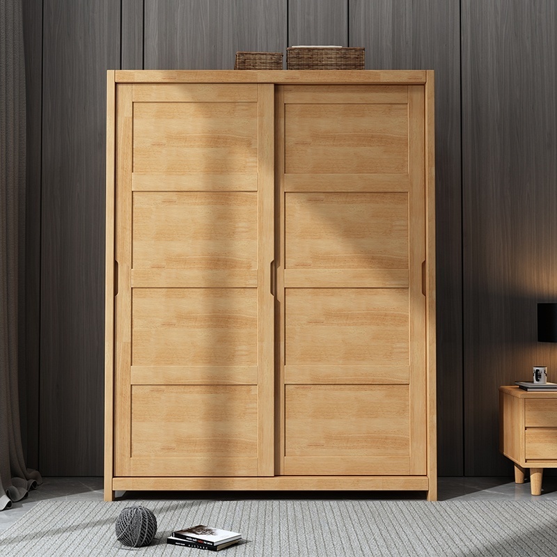 Sliding Door Wardrobe Closet With Drawers 100% Solid Wood Bedroom Furniture Nordic Modern Design Clothes Cabinet