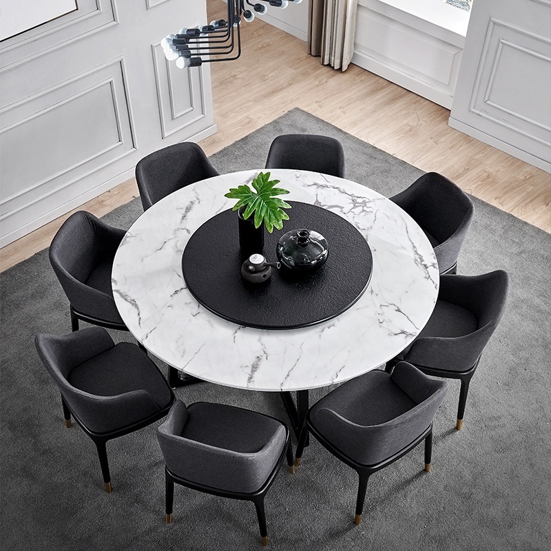 European design Round circular marble top dining table designs with wooden leg Centre Round Rotating Dining Table