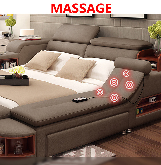 Modern Leather Multifunctional Smart Beds Tatami Luxury Massage Double Single Bed with speaker king queen size bed good quality