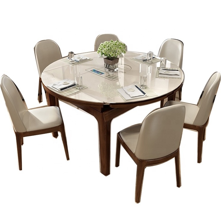 modern style solid wood rectangle/cricular round Telescopic dining table with glass table top diningroom furniture wholesale