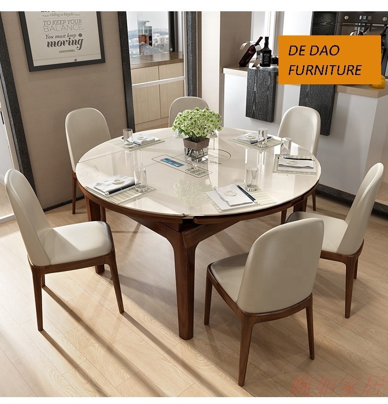 modern style solid wood rectangle/cricular round Telescopic dining table with glass table top diningroom furniture wholesale