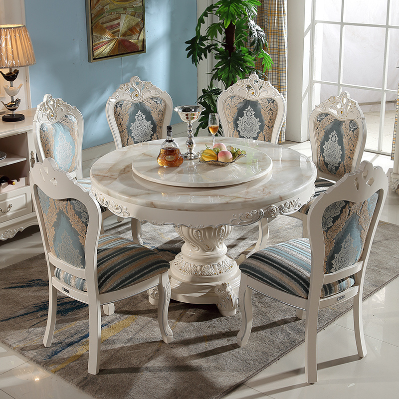 French romantic style marble top round dining table royal french provincial dining room furniture table chair sets good quality