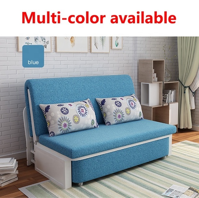 Modern style fabric Adjustable folding storage sofa bed with detachable armrest Metal frame transformable bedroom furniture