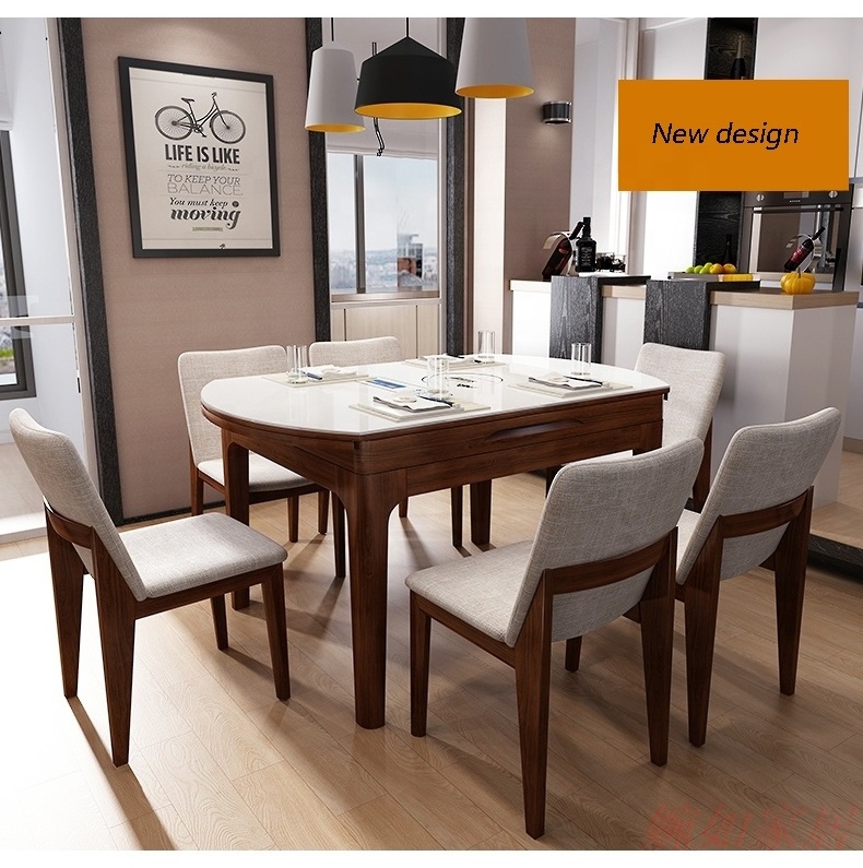 modern style solid wood rectangle/cricular round Telescopic dining table with glass table top diningroom furniture wholesale