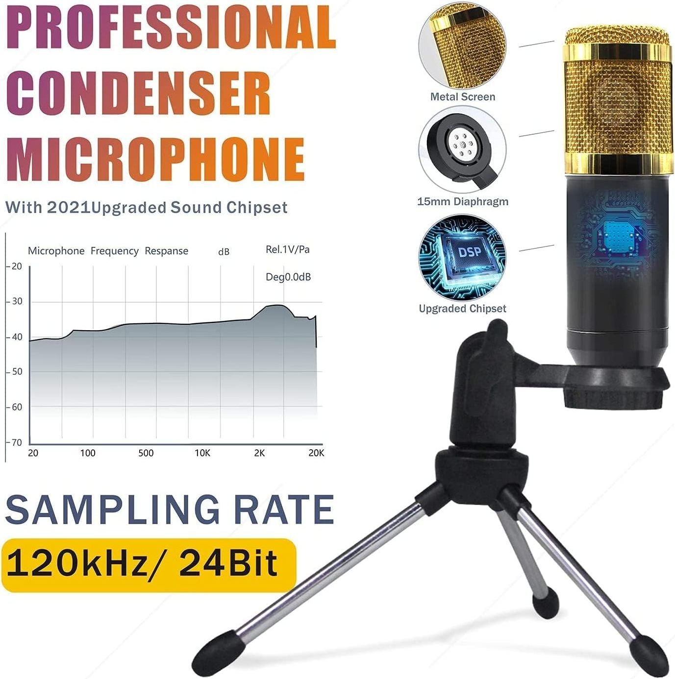 Podcast Equipment Bundle SINWE Condenser Microphone with Tripod Stand and Professional Audio Mixer for Studio Recording Vocals,