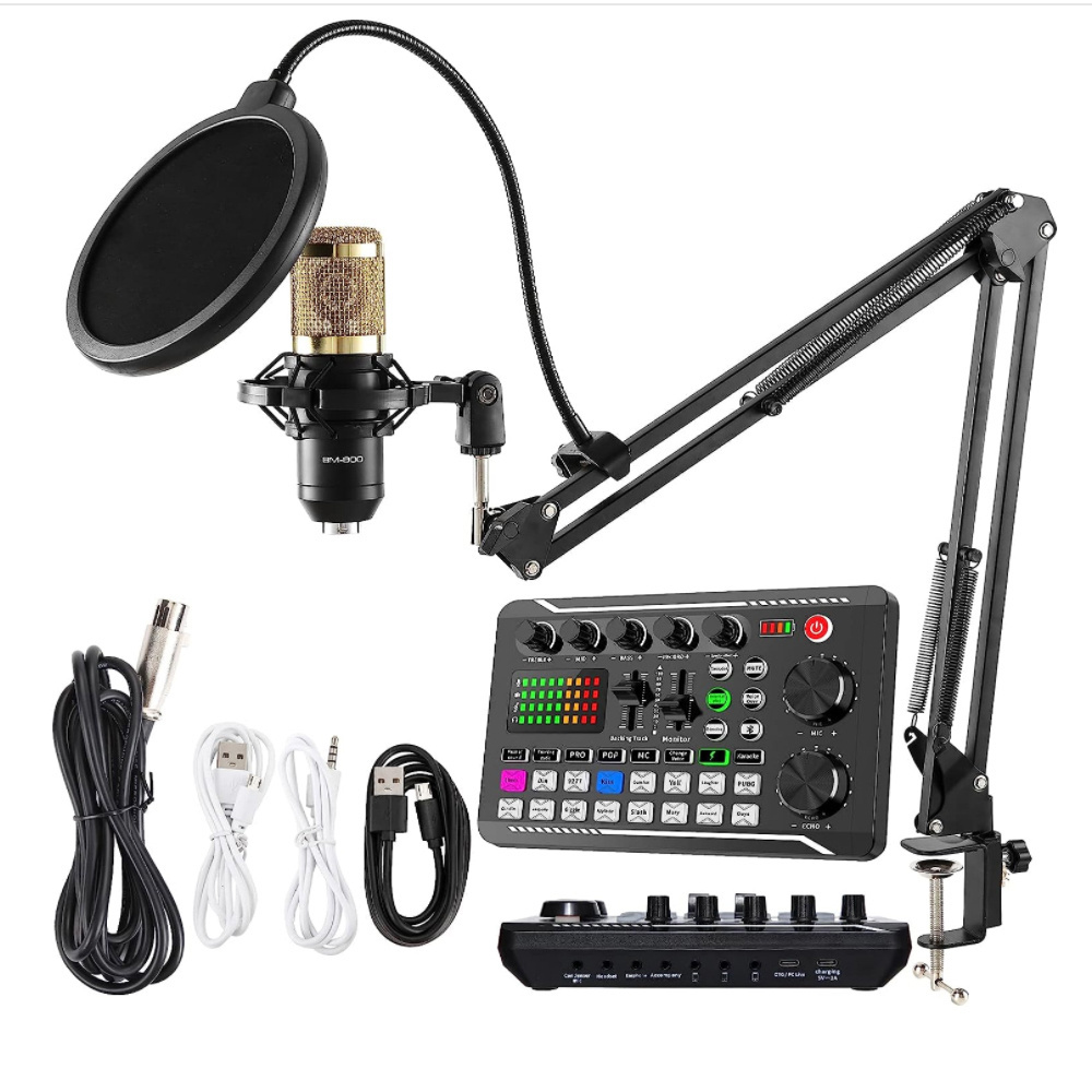 XY Condenser Microphone  Podcast Equipment Bundle with Tripod Stand and Professional Audio Mixer for Studio Recording Vocals,