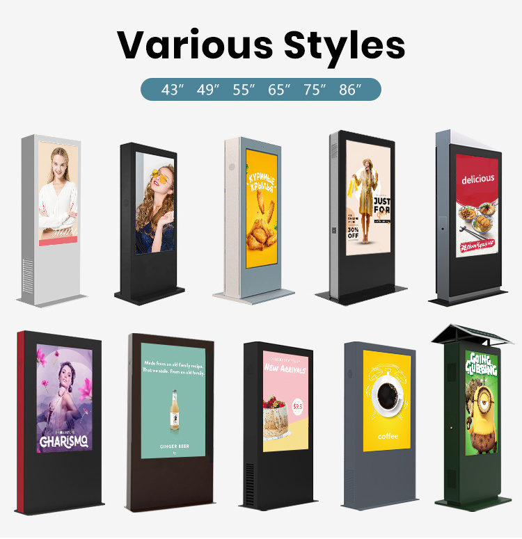 65 inch Outdoor Advertising Lcd Digital Signage Totem Kiosk IP56 Waterproof Vertical Drive-thru Menu Board