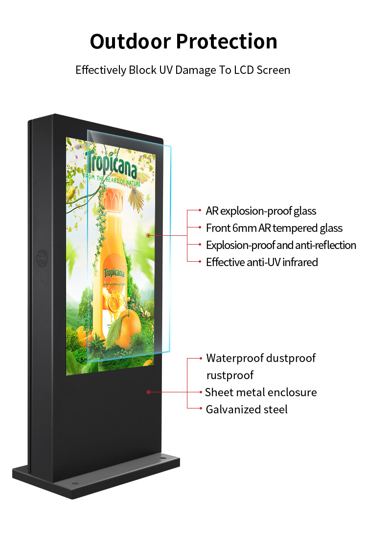 65 inch Outdoor Advertising Lcd Digital Signage Totem Kiosk IP56 Waterproof Vertical Drive-thru Menu Board