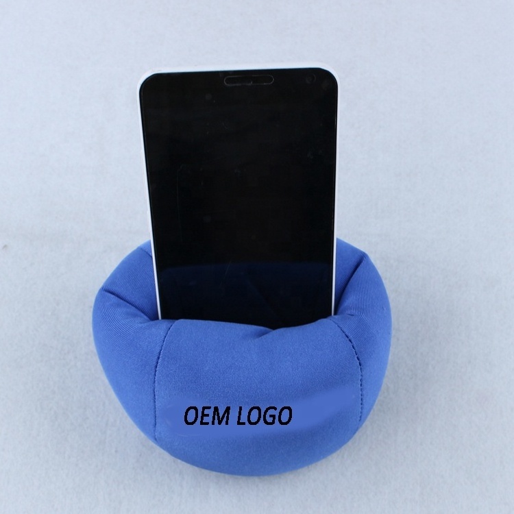 Light blue fabric printed mobile phone stand bean bag for cell phones holder