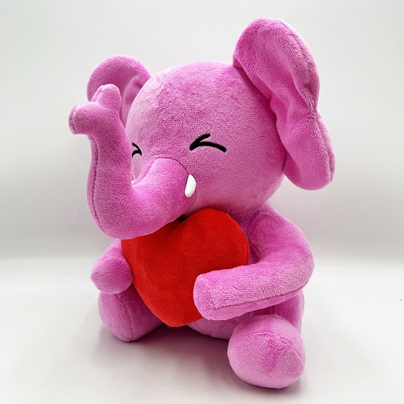 Customized Valentine's Day Gift plush Pink elephant stuffed toy with red love heart