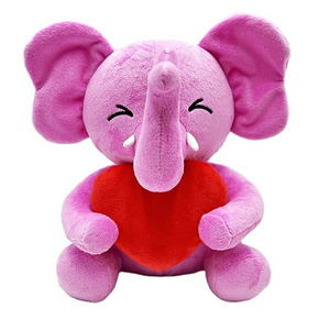 Customized Valentine's Day Gift plush Pink elephant stuffed toy with red love heart