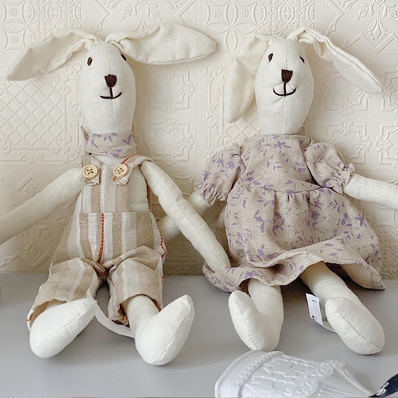 Custom organic baby toys Cotton linen stuffed animals 35cm rabbit soft bunny comfort doll