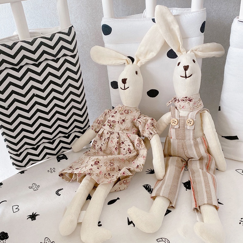 Custom organic baby toys Cotton linen stuffed animals 35cm rabbit soft bunny comfort doll