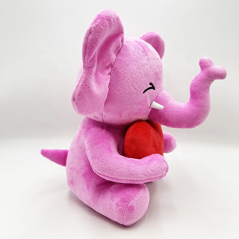 Customized Valentine's Day Gift plush Pink elephant stuffed toy with red love heart