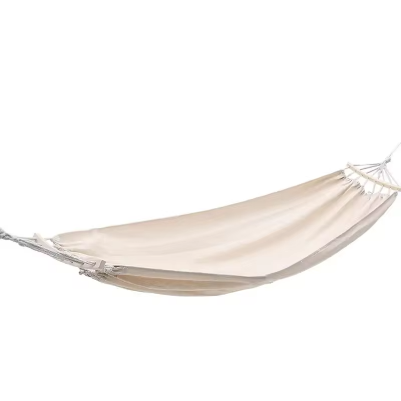 Factory Wholesale Comfortable Easy Hanging Outdoor Beds Camping White Canvas Swing Hammock With Bend Bar Antiroll