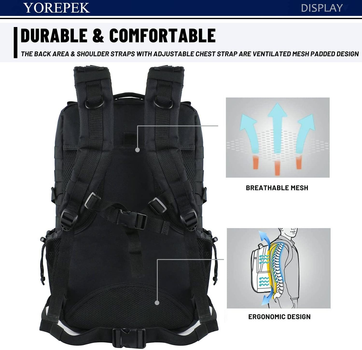 Factory Wholesale Man's backpacks Water Resistant Camping Hiking Survival Backpack Black Tactical Backpack