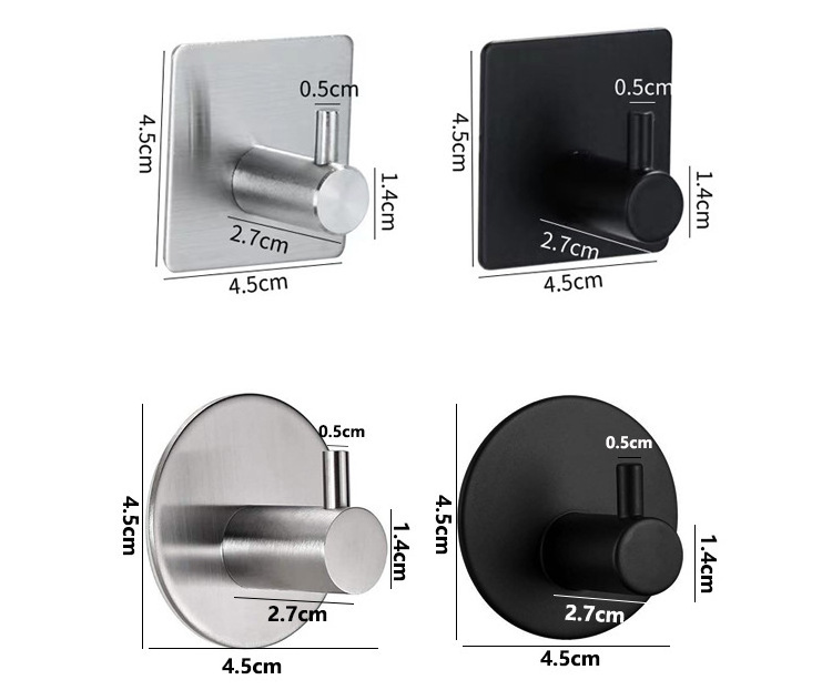 Hot selling 304 stainless steel strong sticky hook household coat hook wall hanging for bedroom bathroom