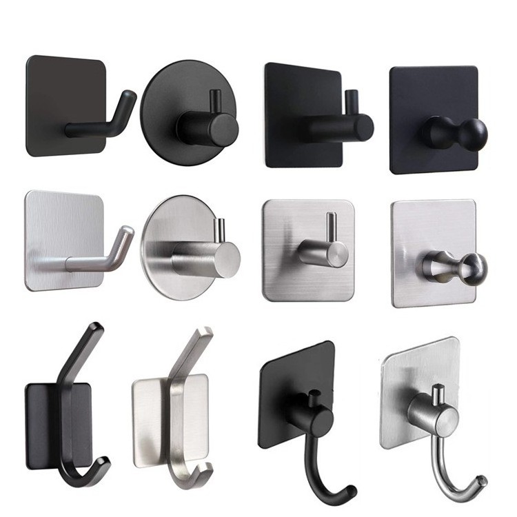 Hot selling 304 stainless steel strong sticky hook household coat hook wall hanging for bedroom bathroom