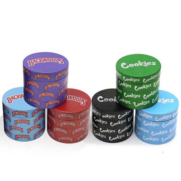 4 pieces metal zinc alloy Cookies chinese herb grinder machine custom logo herb grinder print backwoods all printing grinders