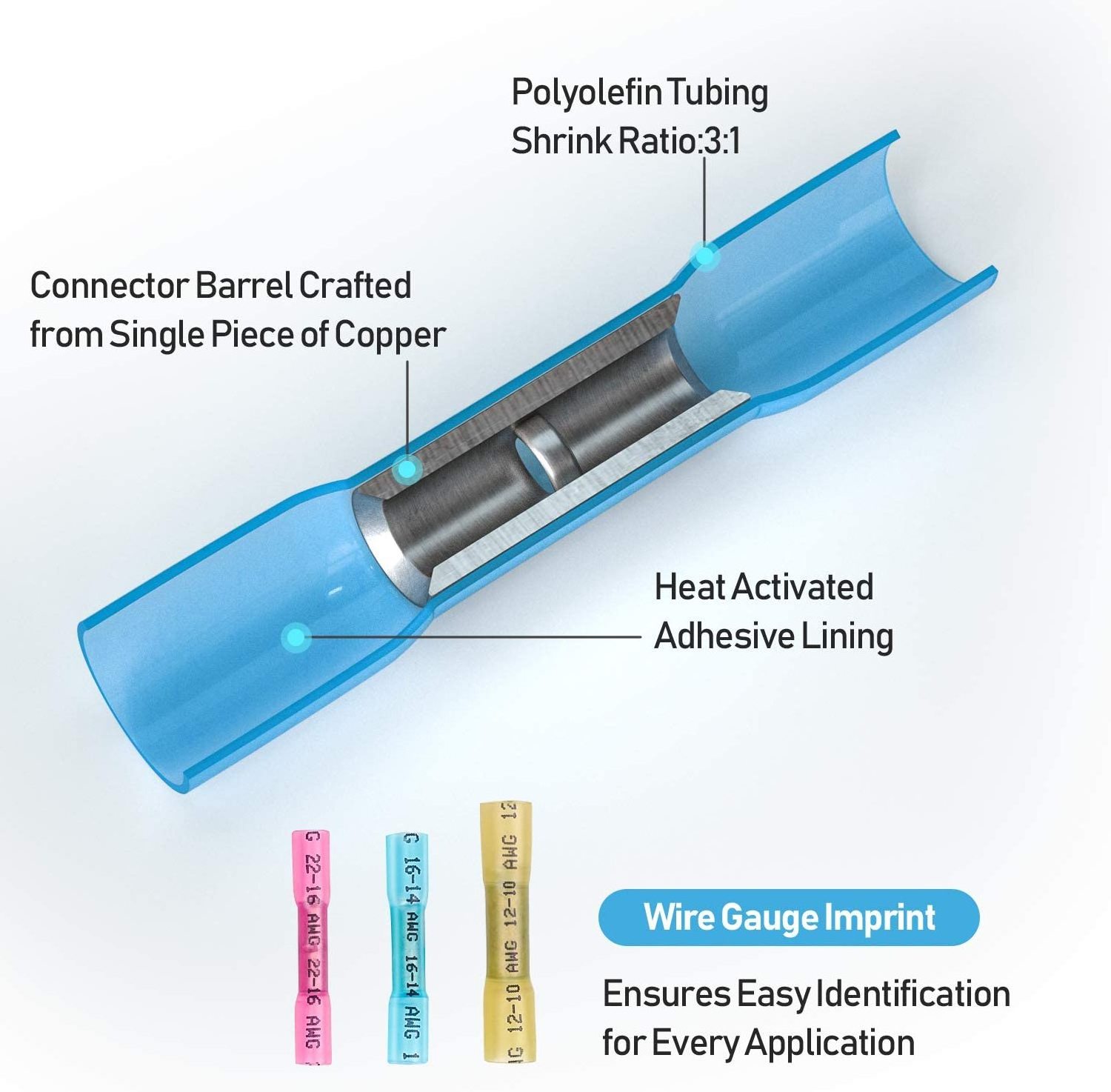 Deem Electrical Heat Shrink Terminal Butt Splice Crimp Connector Waterproof Splice Connectors Heat Shrink Butt Connectors