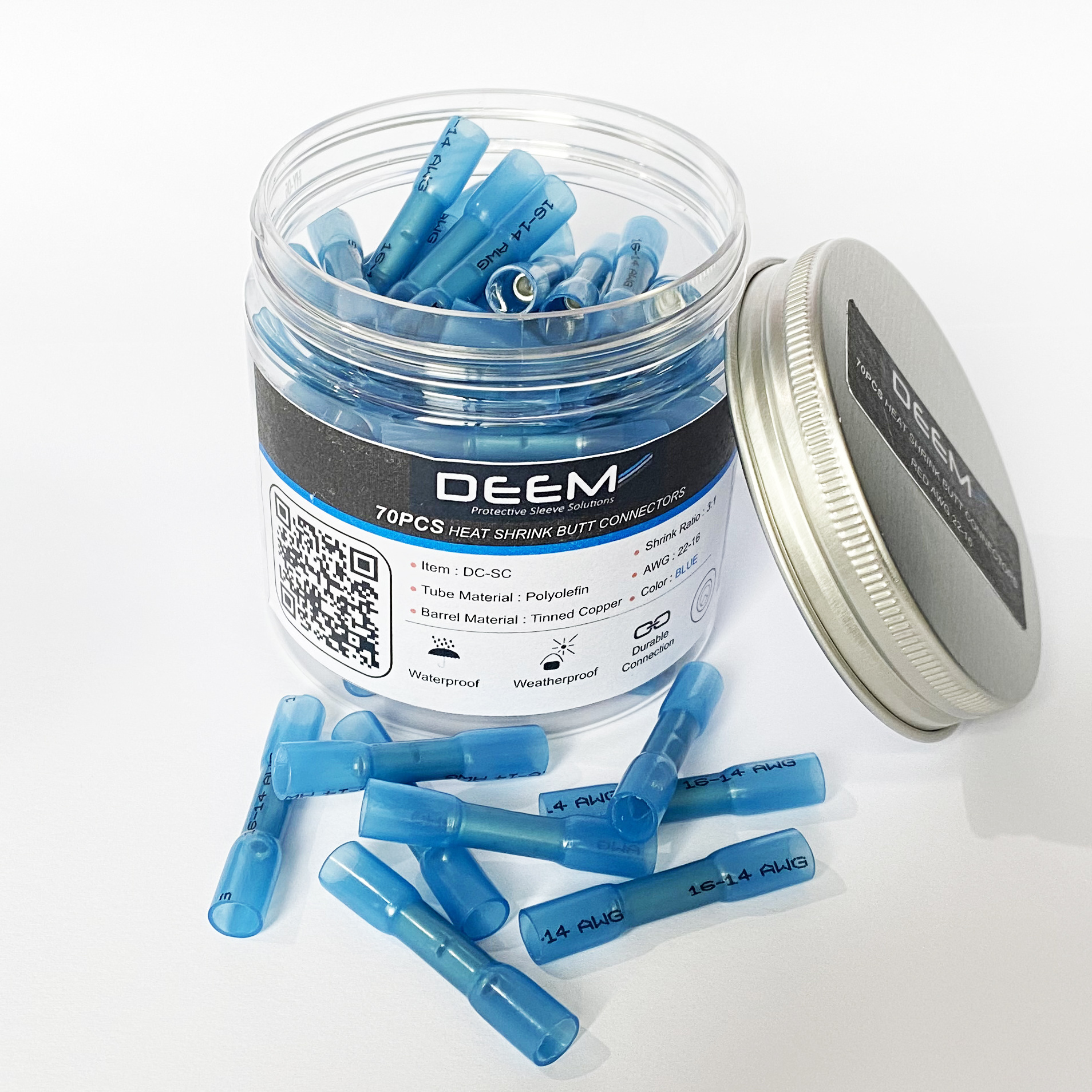 Deem 70Pcs Insulated Waterproof Heat Shrink Butt Connectors Marine Electrical Wire Heat Shrink Terminal Butt Crimp Connector