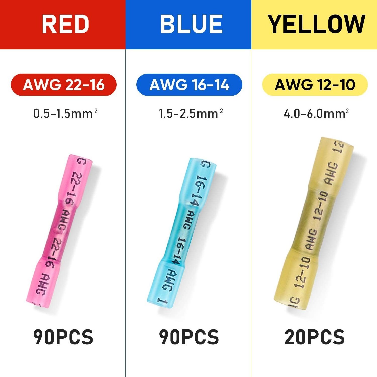 Deem Electrical Heat Shrink Terminal Butt Splice Crimp Connector Waterproof Splice Connectors Heat Shrink Butt Connectors