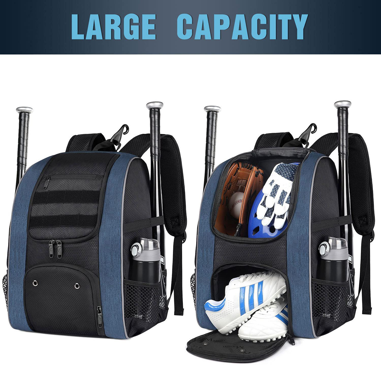 New Gym Pack Baseball Bags for Adult with Fence Hook Hold 4 Tee Ball Bats Baseball Backpack Sofball Bag