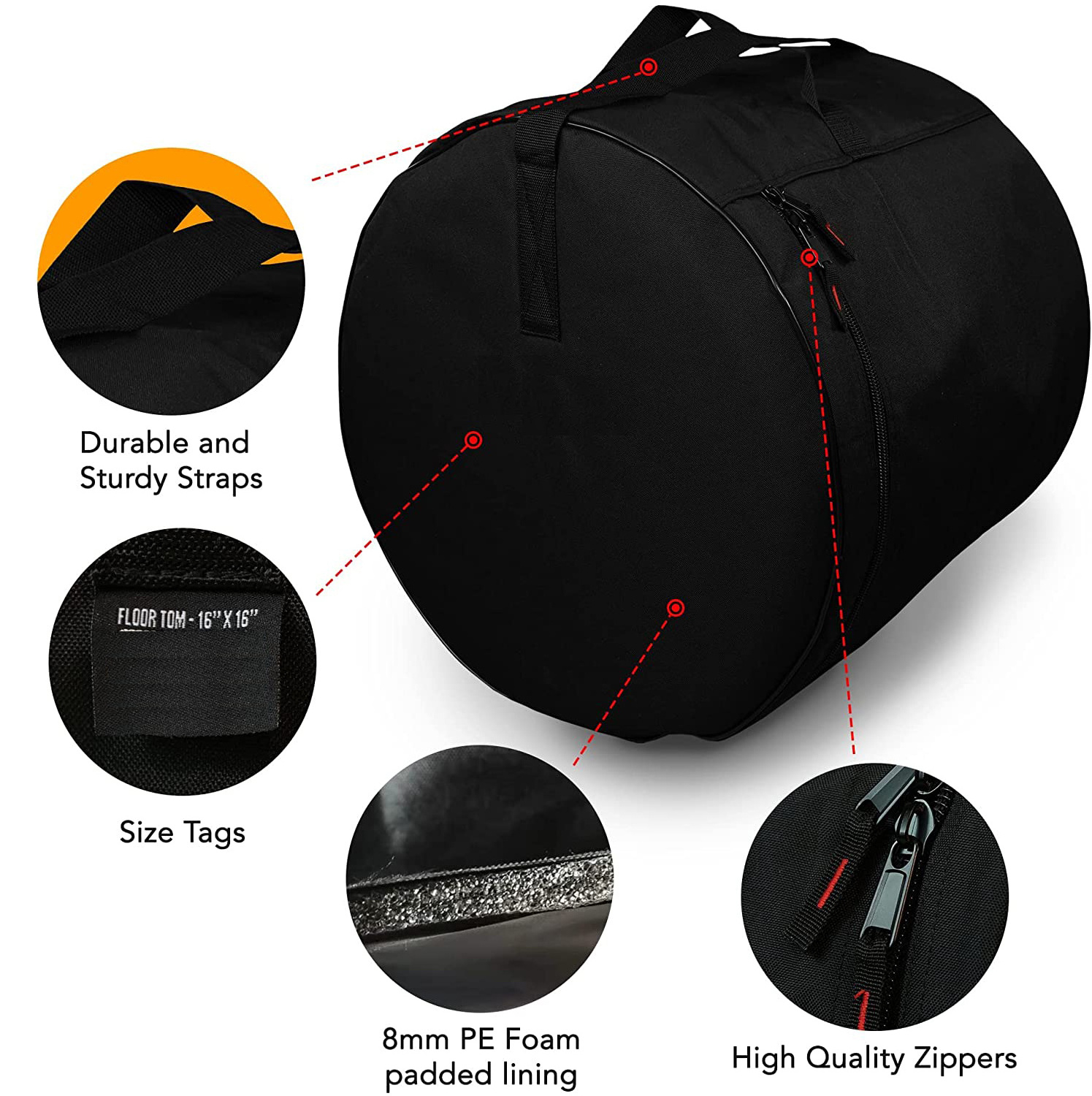 Custom Travel Drum Bags Set for Standard Kits Rugged Design & Thick Padding Drum Bag for Drumset Protection