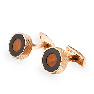 18K Gold Plated Solid Brass Wooden Gentleman Wedding Cufflinks