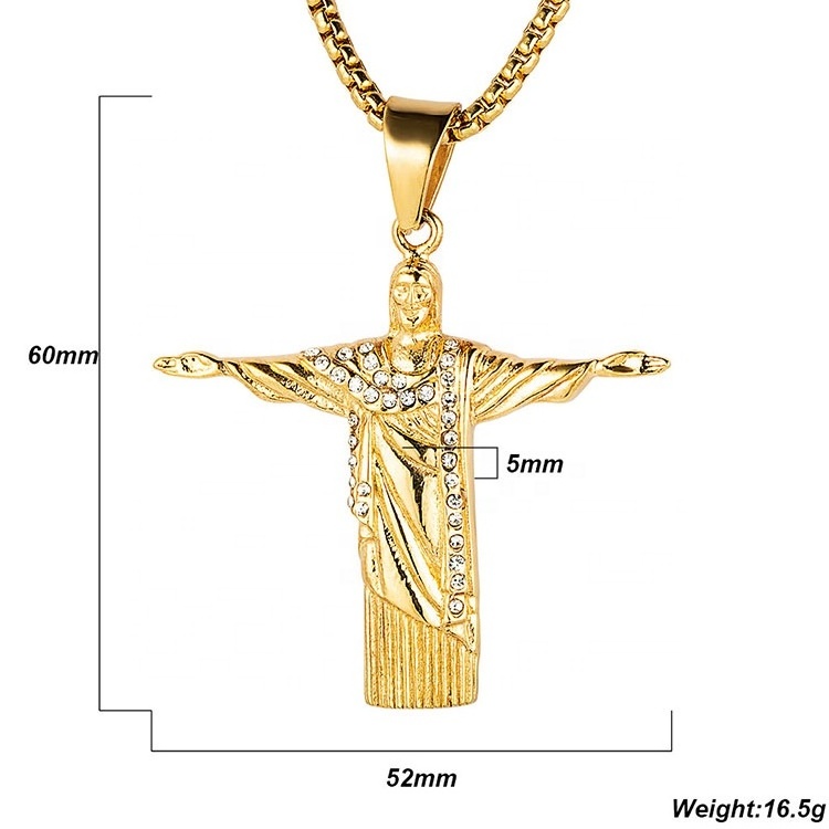 Stainless Steel Necklace Hiphop Jewelry 18K Gold Plated Religious Jesus Pendant