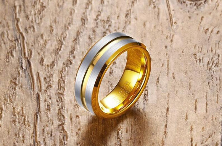 Two-Tone Silver Gold Tungsten Carbide Grooved Wedding Engagement Ring Jewelry Matte Tungsten Steel Rings For Men