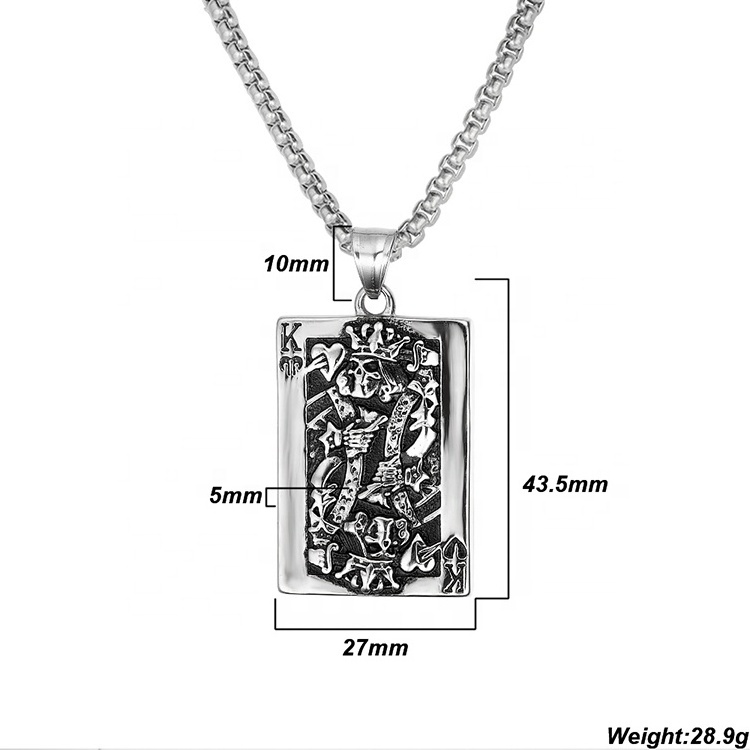 Custom Wholesale Stainless Steel Playing Cards King Men Fancy Jewelry Vintage Pendant