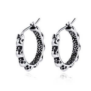 Fashion Men's Jewelry Waterproof Stainless Steel Vintage Silver Color Skull Hoop Earrings for men