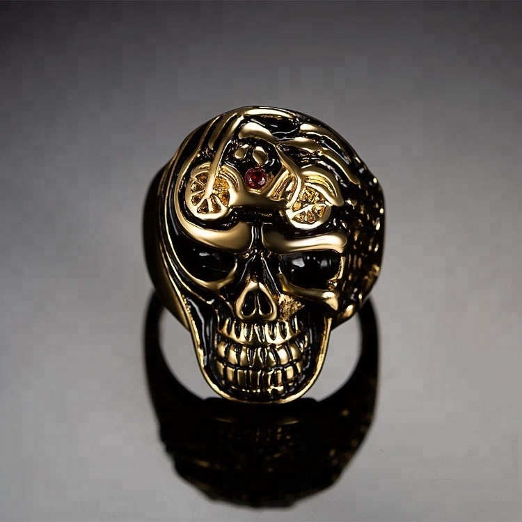 Punk Head Stainless Steel Bands Gifts Presents Clearance 18k gold Plated Skull Rings for Men