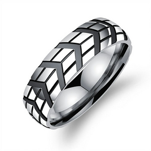 Wholesale Cool Men's Gifts Jewelry Waterproof Stainless Steel Steel Engraved Tires Finger Rings