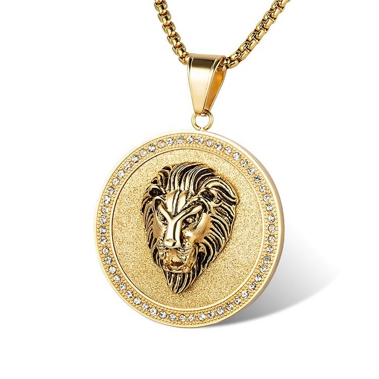 Marlary Factory Bulk Sale Custom Stainless Steel Gold Lion Head CZ  Pendant