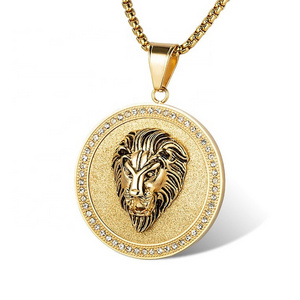 Marlary Factory Bulk Sale Custom Stainless Steel Gold Lion Head CZ  Pendant